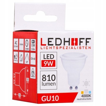 Żarówka LED GU10 Naturalna 9W 4000K BARDZO MOCNA
