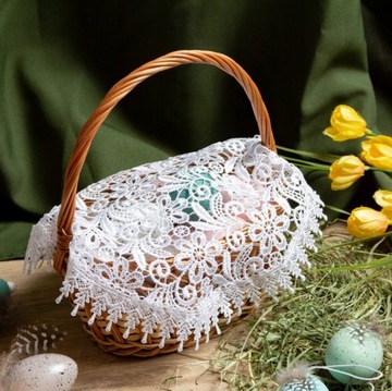 Салфетка «ПАСХАЛЬНАЯ КОРЗИНКА» 30 см БЕЛОЕ ГЛАДКОЕ КРУЖЕВО