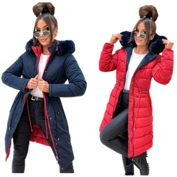 Ciepła zimowa dwustronna kurtka damska PARKA/PIKOWANA granatowa 159 r XL