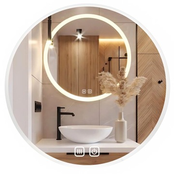 LUSTRO ŁAZIENKOWE LED 60 CM OKRĄGŁE PODŚWIETLANE DOTYKOWE BEZ PARY 3 BARWY