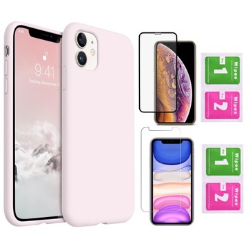 Etui do iPhone 11 | CANDY CASE | Silikonowe Matowe Pudrowy Róż + 2 x Szkło