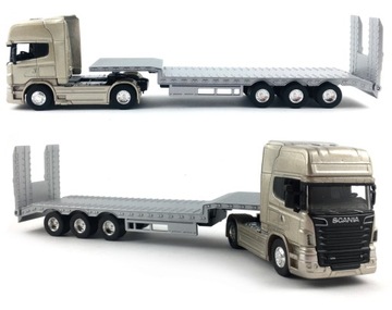 TIR SCANIA V8 R730 LAWETA SREBRNA MODEL WELLY 1:64 TIR