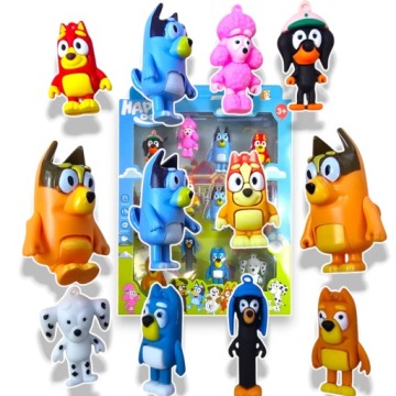 FIGURKI BLUEY I BINGO ZESTAW 12 FIGUREK BAJKI RODZINA PRZYJACIELE FIGURKA