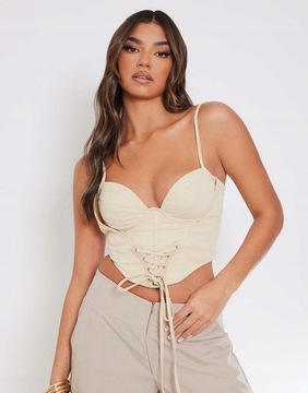 Prettylittlething NG4 pea beżowy Gorsetowy top fiszbiny XXS