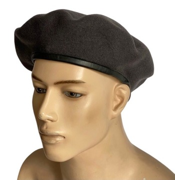 melonik mes SZARY grafit BERET MĘSKI otok skórzany satynowa podszewka 58cm