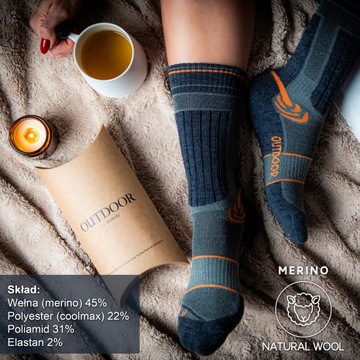 Skarpetki dziecięce 3Kamido OUTDOOR wełna merino szaro - pomarańczowe 23-26