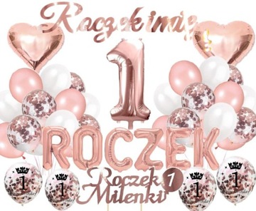 ZESTAW BALONÓW ROCZEK GOLD ROSE Cyfra 1 Urodziny