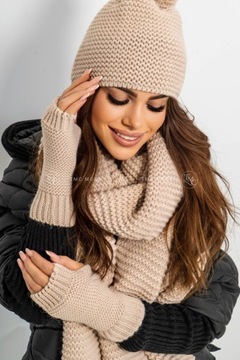 KOMPLET MIL CZAPKA, SZAL, RĘKAWICZKI NUDE