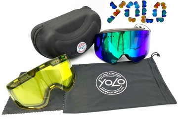 GOGLE SNOWBOARD YOLO POLARYZACJA 2 SZYBY DUŻY KOMPLET NIEBIESKIE ANTI FOG