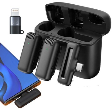 DWA MIKROFONY BEZPRZEWODOWE KRAWATOWY POWERBANK USB C ANDROID IOS LIVE VLOG