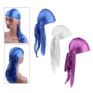 3 шт., мужская шелковистая повязка на голову Durag, пиратская шляпа от выпадения волос, белая, синяя, фиолетовая