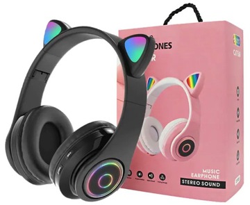 SŁUCHAWKI BEZPRZEWODOWE NA BLUETOOTH DLA DZIECI KOCIE USZY ŚWIECĄCE PREZENT
