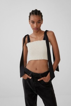 ZARA DWUKOLOROWY MARSZCZONY TOP (XS)