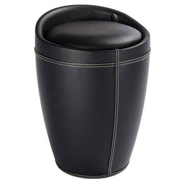 SKÓRZANA PUFA CANDY BLACK, KOSZ NA PRANIE 2 W 1