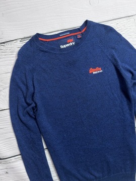 SUPERDRY ELEGANCKI SWETER MĘSKI Z OKRĄGŁYM DEKOLTEM NIEBIESKI LOGO