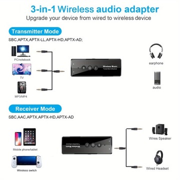 Adapter bezprzewodowy 3 w 1 BT5.0 TV Komputer Bezprzewodowy odbiornik