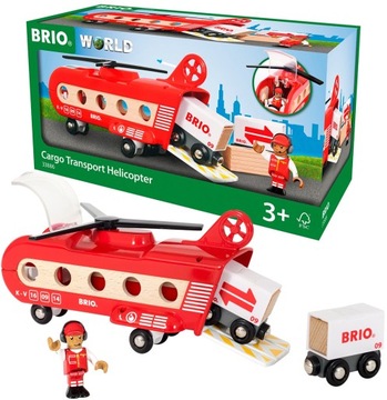 BRIO ZESTAW HELIKOPTER TRANSPORTOWY FIGURKA + 2 WAGONY 33886