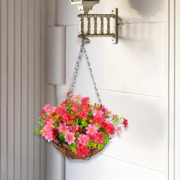Искусственные висячие цветы в корзине для украшения лужайки во внутреннем дворике, розовые.