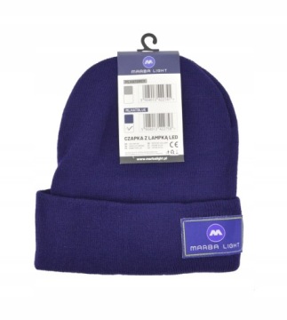 ЗИМНЯЯ ШАПКА СО СВЕТОДИОДНЫМ ФОНАРЕМ, ПЕРЕЗАРЯЖАЕМЫМ USB, СИНИЙ МАРБА, ТЕПЛЫЙ СВЕТ