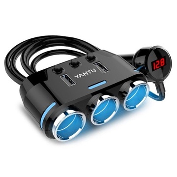 Rozgałęźnik zapalniczki 3 gniazda 2 i USB LCD ROZ14b