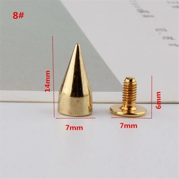 All Kinds of Gold Metal Screwback Cone Studs Bullet Spike Stud Punk Bag