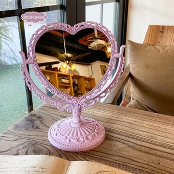 Зеркало в стиле ретро, ​​двустороннее, в форме сердца, розовое.