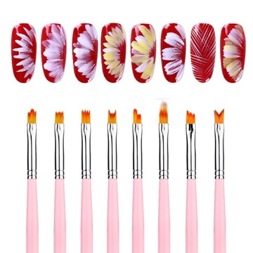 ZESTAW 8 PĘDZELKÓW DO PAZNOKCI DO ZDOBIEŃ MANICURE