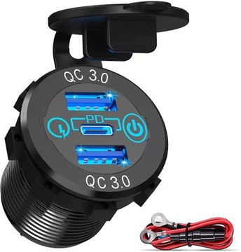 MOCNA SZYBKA ŁADOWARKA SAMOCHODOWA USB USB-C TYP-C PD 60W QC 3.0 12V