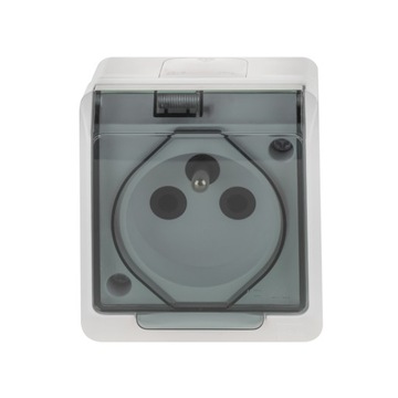 HERMES BIAŁY GNIAZDO NT 1X Z/U Z KLAPKĄ DYMNĄ IP44 ZACISKI ŚRUBOWE 16A 250V