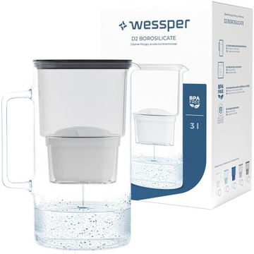 Dzbanek filtrujący szklany Wessper AquaMax 3l + 1x Filtr do wody