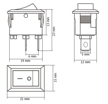 Бистабильный кулисный переключатель KCD1 21x15мм 2PIN