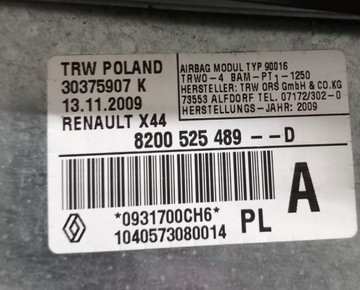 8200525498D AIRBAG SPOLUJEZDCE RENAULT TWINGO II