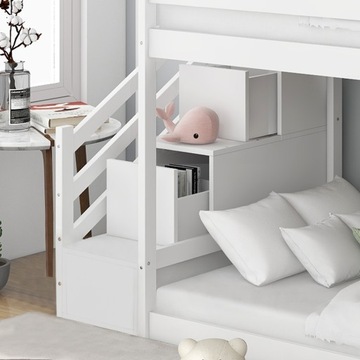 Łóżko piętrowe ze schodami do przechowywania i zjeżdżalnią 90*200cm