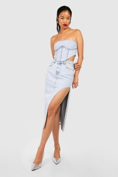 2C3B12 A02 BOOHOO NIEBIESKA JEANSOWA SPÓDNICA MIDI L