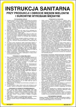 INSTRUKCJA SANITARNA PRZY PRODUKCJI I OBROCIE MIĘSEM MIELONYM 25x35 CM PCV