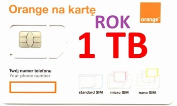 internet orange free na kartę starter 1000 GB 1 TB rok sim esim