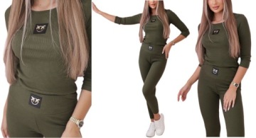 KOMPLET PRĄŻKOWANY LEGGINSY + BLUZKA JASKÓŁKI DRES FITNESS PIMKO PRĄŻEK S