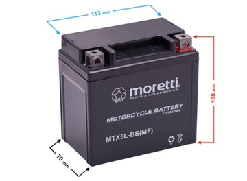 Akumulator do skutera, do quada, do kosiarki 5Ah 12V Moretti MTX5L-BS 2024r