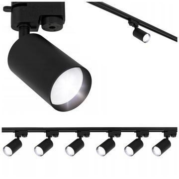 Oświetlenie szynowe 6x reflektor GU10 + listwa 2m Szynoprzewód czarna LAMPA