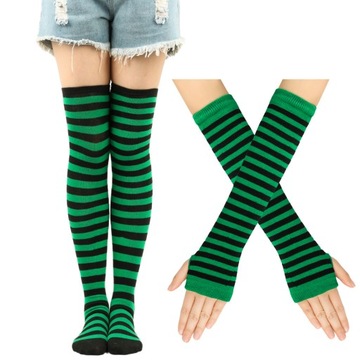 Womens Striped Thigh High Stockings Arm Sleeve