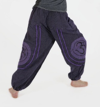 Luźne wygodne spodnie przecierane - fioletowe z haftem OM | z NEPALu