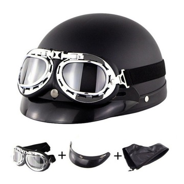 KASK MOTOCYKLOWY HEŁM ORZESZEK SKÓRZANY KASK NA SKUTER Z OTWARTĄ TWARZĄ