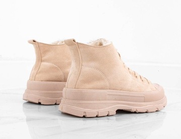 BEŻOWE WYSOKIE TRAMPKI OCIEPLANE 40