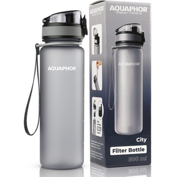 Bidon, butelka filtrująca AQUAPHOR City 0,5l TRITAN + filtr wody, Szara
