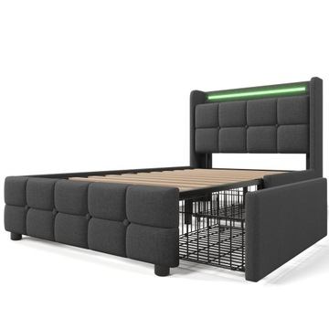 Łóżko tapicerowane z oświetleniem LED 2 szufladami 90X200CM szary