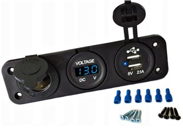 GNIAZDO ZAPALNICZKI SAMOCHÓD WOLTOMIERZ 2 x USB 2A