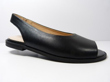Czarne klasyczne płaskie sandały skórzane wygodne szerokie codzienn Sala 37