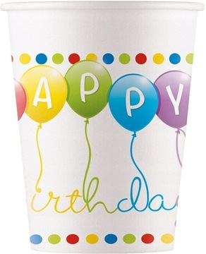 Kubeczki Papierowe Urodzinowe Balony 200 ml 8 szt.
