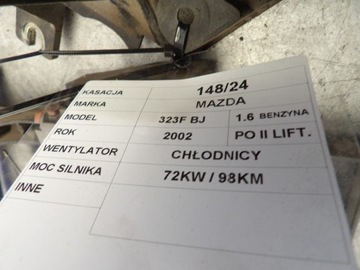 MAZDA 323 BJ VENTILÁTOR CHLADIČŮ 122750-4393