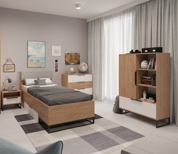 Komplet mebli dla nastolatka LANDON hikora / biały nowoczesny loft